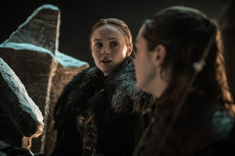 Sansa (Sophie Turner) and Arya (Maisie Williams), seen not having a weird -ass conversation where they threaten each other.
